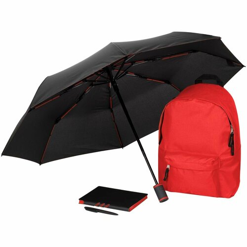 Набор Skywriting, черный с красным, рюкзак: 28х40х14 см; зонт в сложенении: 28 см, полиэстер; эпонж, пластик, стеклопластик; пластик, покрытие софт-т большая кругосветка чемоданчик путешественника