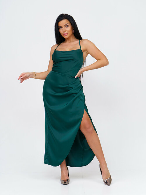 Платье-комбинация BUY-TEX.RU, вечернее, прилегающее, миди, открытая спина, размер 42, зеленый