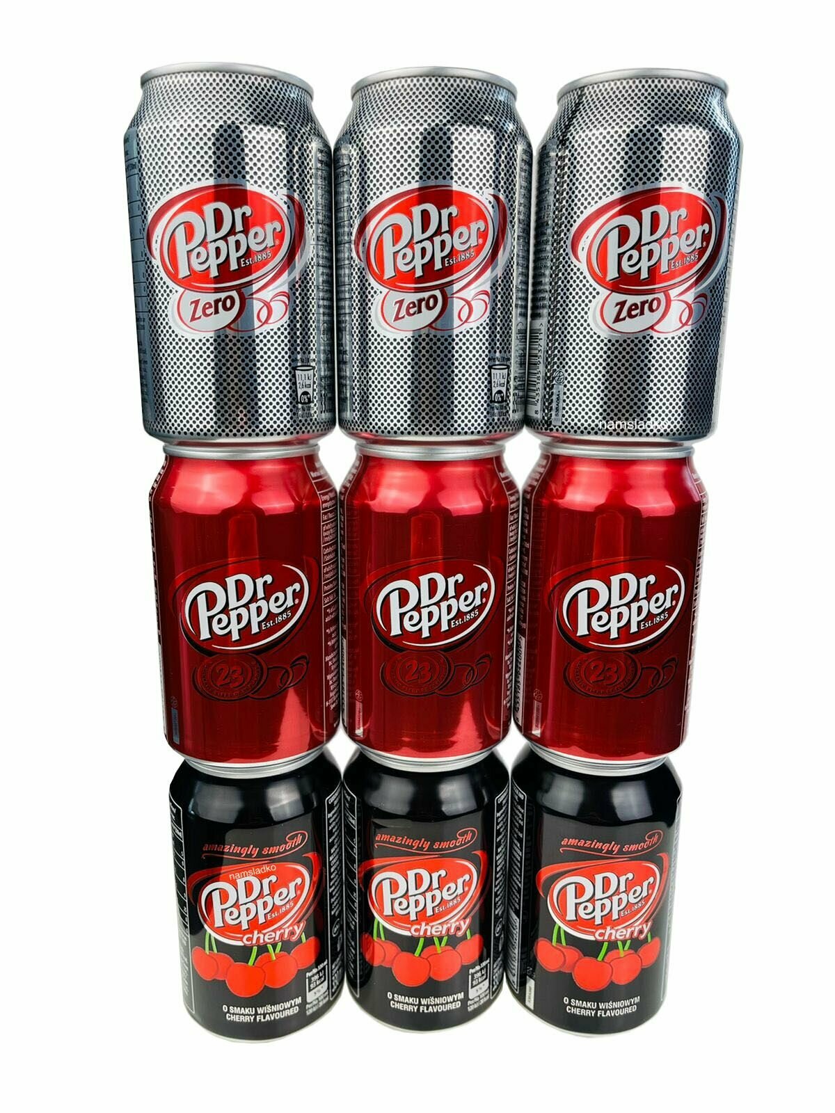 Газированный напиток Dr Pepper (3 шт classic, 3 шт cherry, 3 шт zero) 330 мл * 9 банок, Европа.