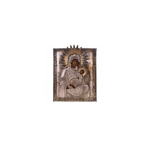 Икона БМ Утоли моя печали 26х33 в окладе, 19 век #145353