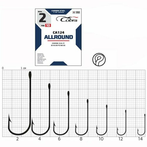 фото Крючки cobra allround, серия ca124, № 10, 10 шт. (комплект из 11 шт)