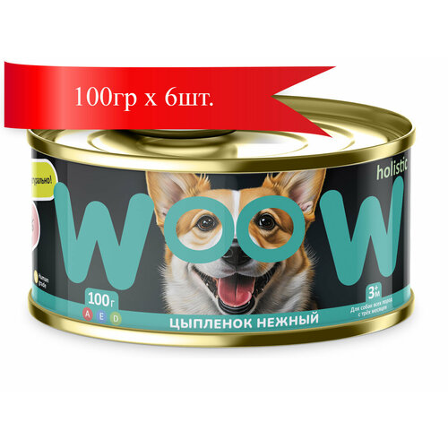 WOOW консервы для собак Цыпленок нежный, пашет 100гр*6шт