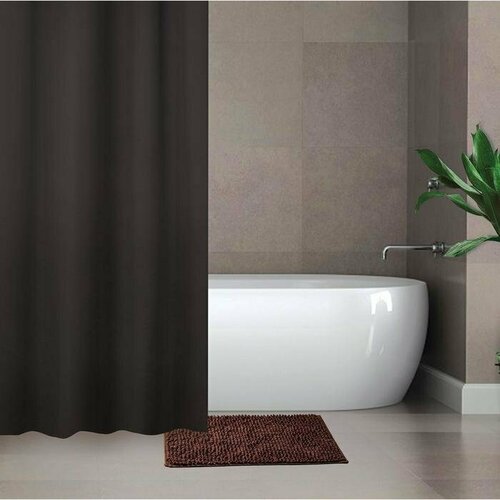 Набор для ванной «Комфорт»: штора 180×180 см, ковёр 40×60 см, цвет коричневый (комплект из 2 шт)