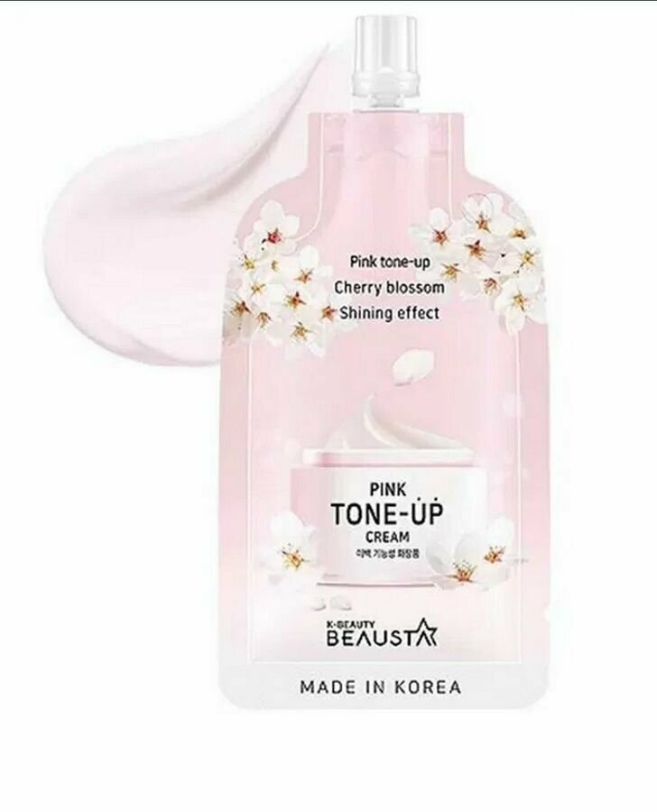 Освежающий крем для лица с экстрактом белых цветов BEAUSTA Pink Tone Up Cream 15мл - фото №4