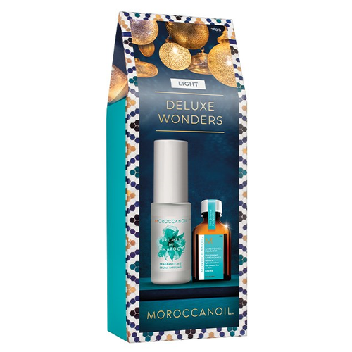 Набор Moroccanoil Stocking Stuffer Deluxe Wonders Light: восстанавливающее масло легкое, парфюмированный мист органическая маска для тонких и сухих волос 1000 мл moroccanoil weightless hydrating mask