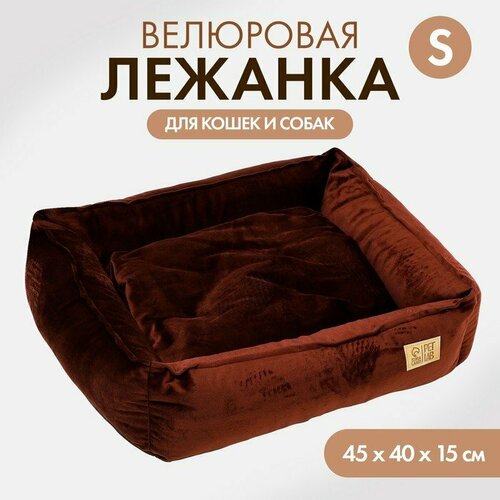 Лежанка для кошек и собак велюровая Pet Lab, 45 х 40 х 15 см, темно-коричневая (комплект из 2 шт)