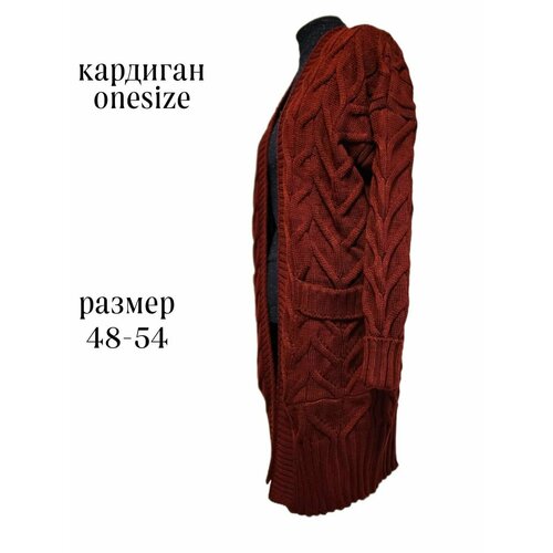 фото Кардиган, удлиненный, размер универсальный/ oversize/ 48-54 ru, красный, бордовый твой стиль