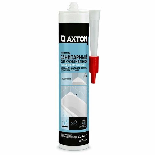 Герметик силиконовый санитарный Axton 280 мл уксусный бесцветный герметик уксусный для кухни и ванной axton бесцветный 280 мл