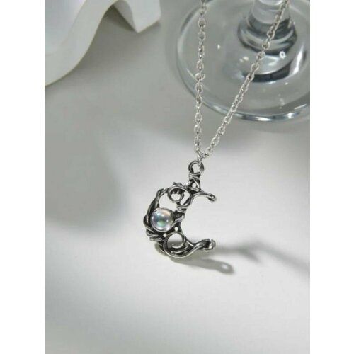 Колье полумесяц с жемчугом, длина 50 см, белый, серый