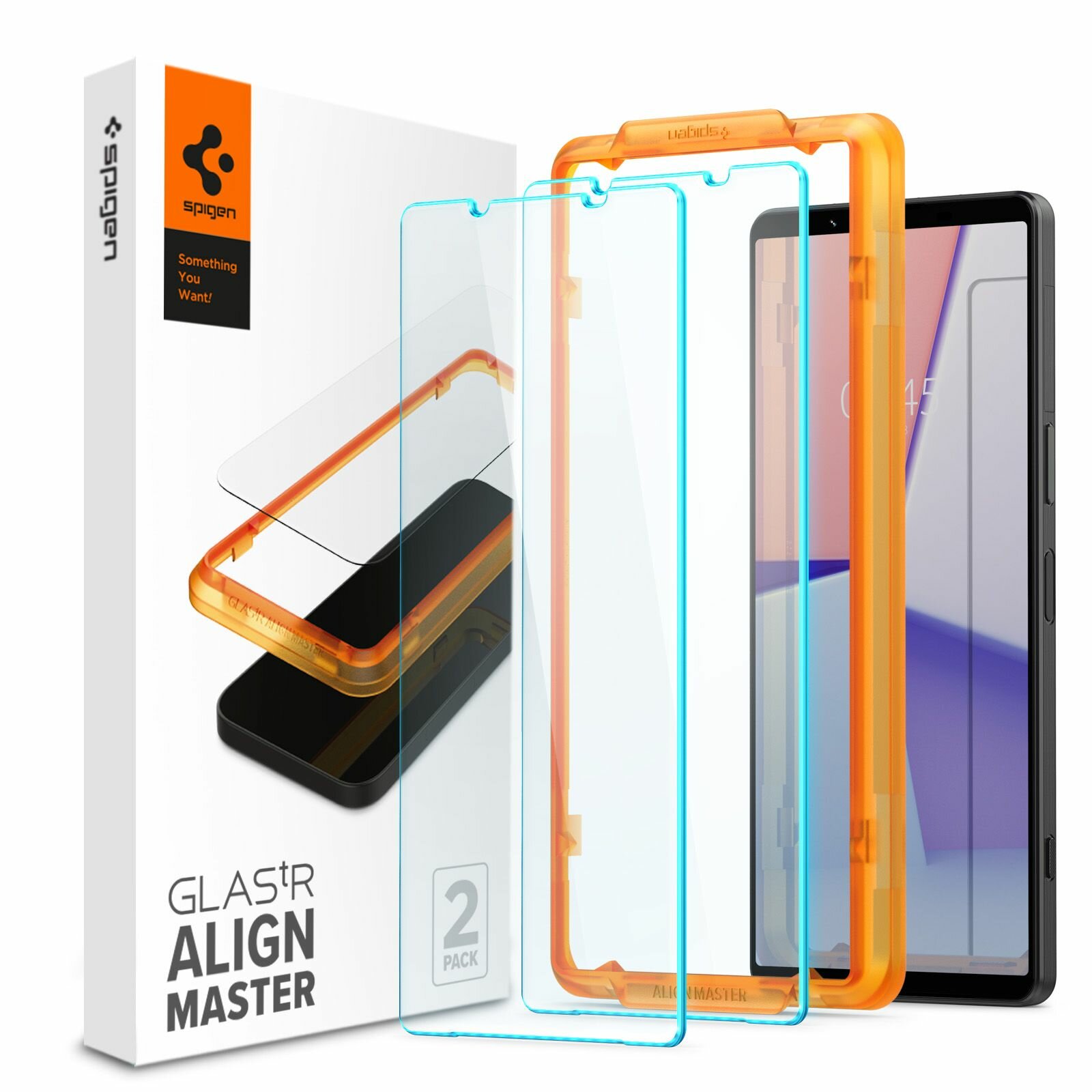 Защитное стекло Spigen на Sony Xperia 1 V (AGL06430) Glass tR Align Master 2 шт / Спиген стекло для Хпериа 1, прочное, олеофобное покрытие, прозрачное