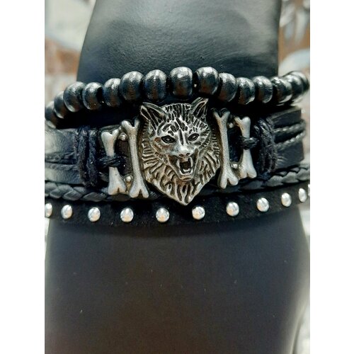Комплект браслетов комплект из трёх браслетов Волк, металл, 3 шт., коричневый hand around сет из трёх кожанных браслетов