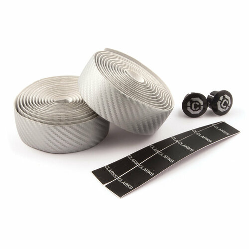 фото Обмотка руля chbt-carb корковая+крепеж+заглушки на руль, толщ. 3мм, серебристый, дизайн "карбон" clarks