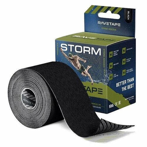 Кинезиотейп RaveTape STORM 5×5 Black RVTS-BLK-55