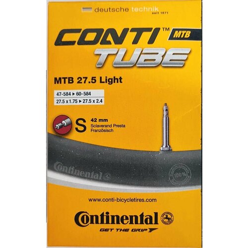 CONTINENTAL Велокамера CONTINENTAL 27.5x1.75-2.4 Light F/V 42 мм камера 26x1 75 2 5 continental mtb 26 вело нип 42мм 200гр 01816310000