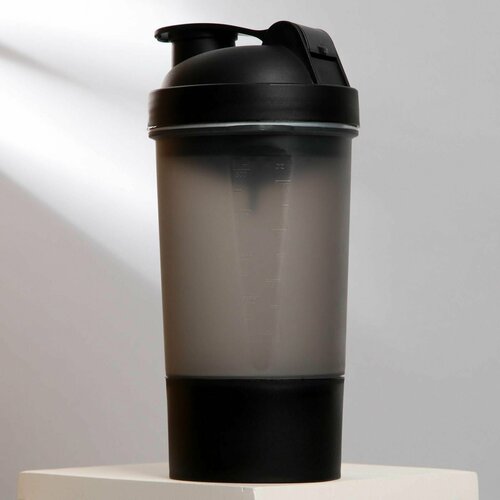 фото Шейкер спортивный с чашей под протеин, чёрный, 500 мл denco store
