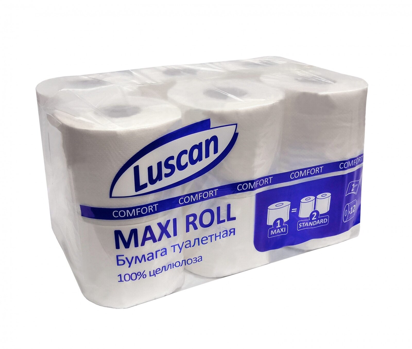 Бумага туалетная Luscan ComfortMax 2 слоя, белая 50 м, 400 листов, 12 рулонов