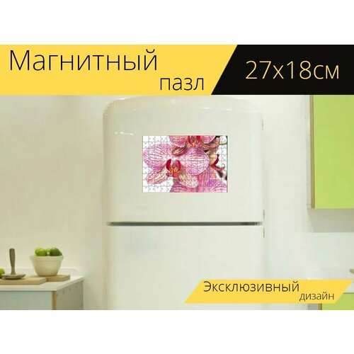 Магнитный пазл Орхидея, фаленопсис, желтый на холодильник 27 x 18 см.