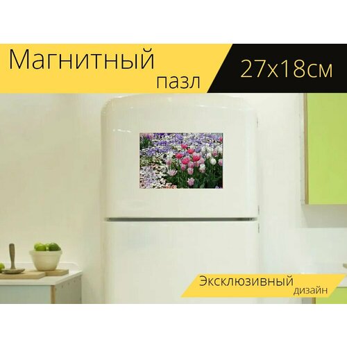 Магнитный пазл Тюльпан, маргаритка, цветок на холодильник 27 x 18 см.