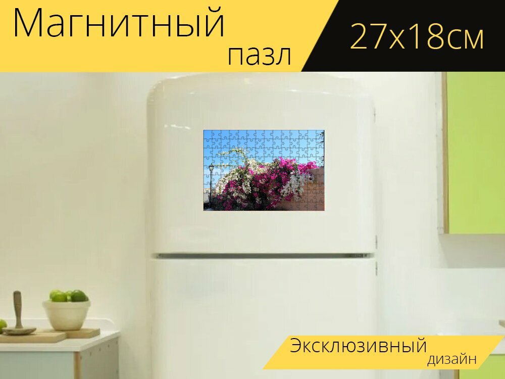 Магнитный пазл "Бугенвиллия, цвести, куст" на холодильник 27 x 18 см.