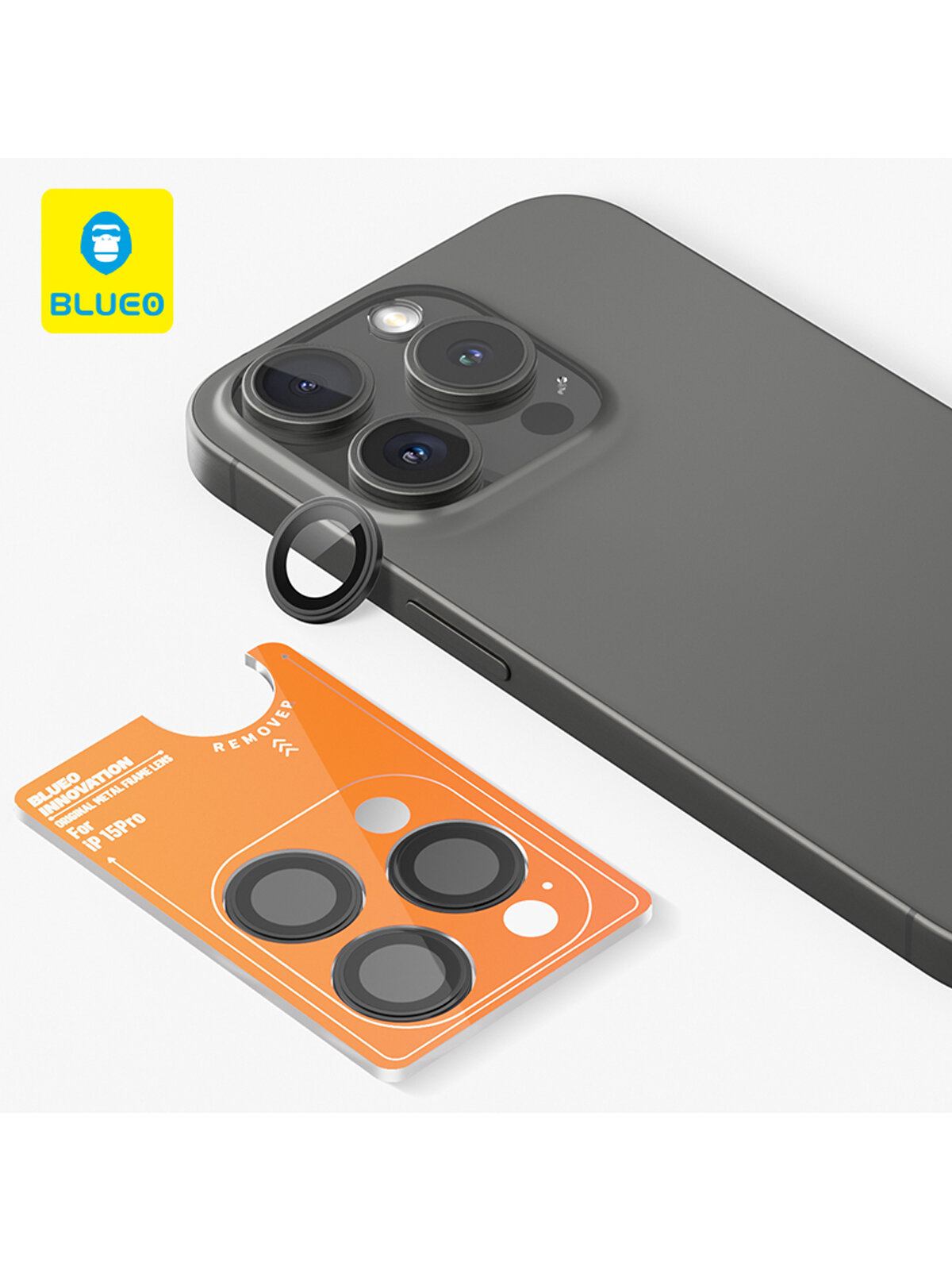 BlueO стекло для iPhone 15 Pro, Camera lens Armor metal 3 шт. Black (+installer)