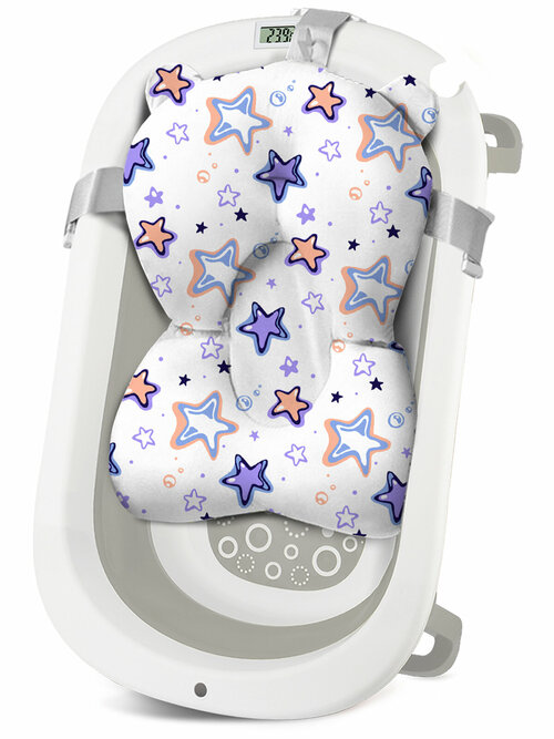Комплект для купания новорожденных LaLa-Kids, матрасик-горка для купания, ванночка серебристо-фиолетовый