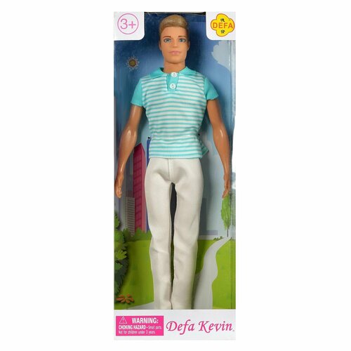 куклы и одежда для кукол defa кукла kevin в голубой сорочке Кукла Defa Kevin Юноша в белых брюках и бело-бирюзовой футболке-поло 30 см 8335d/бело-бирюзовая