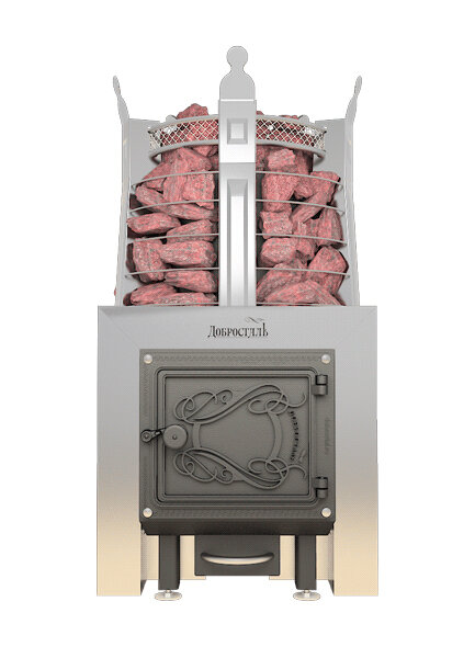 Печь для бани Добросталь Августа профи с чугунной дверкой закрытой каменкой и диффузором