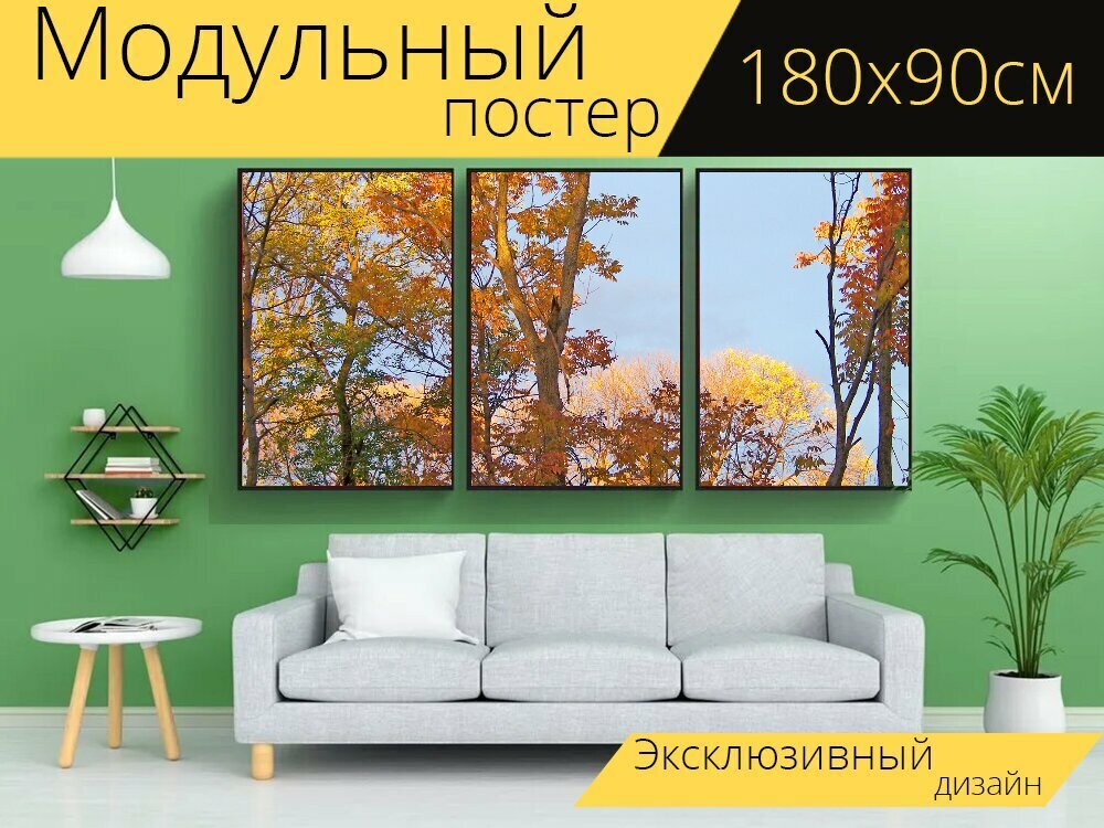 Модульный постер "Осень, деревья, падение" 180 x 90 см. для интерьера