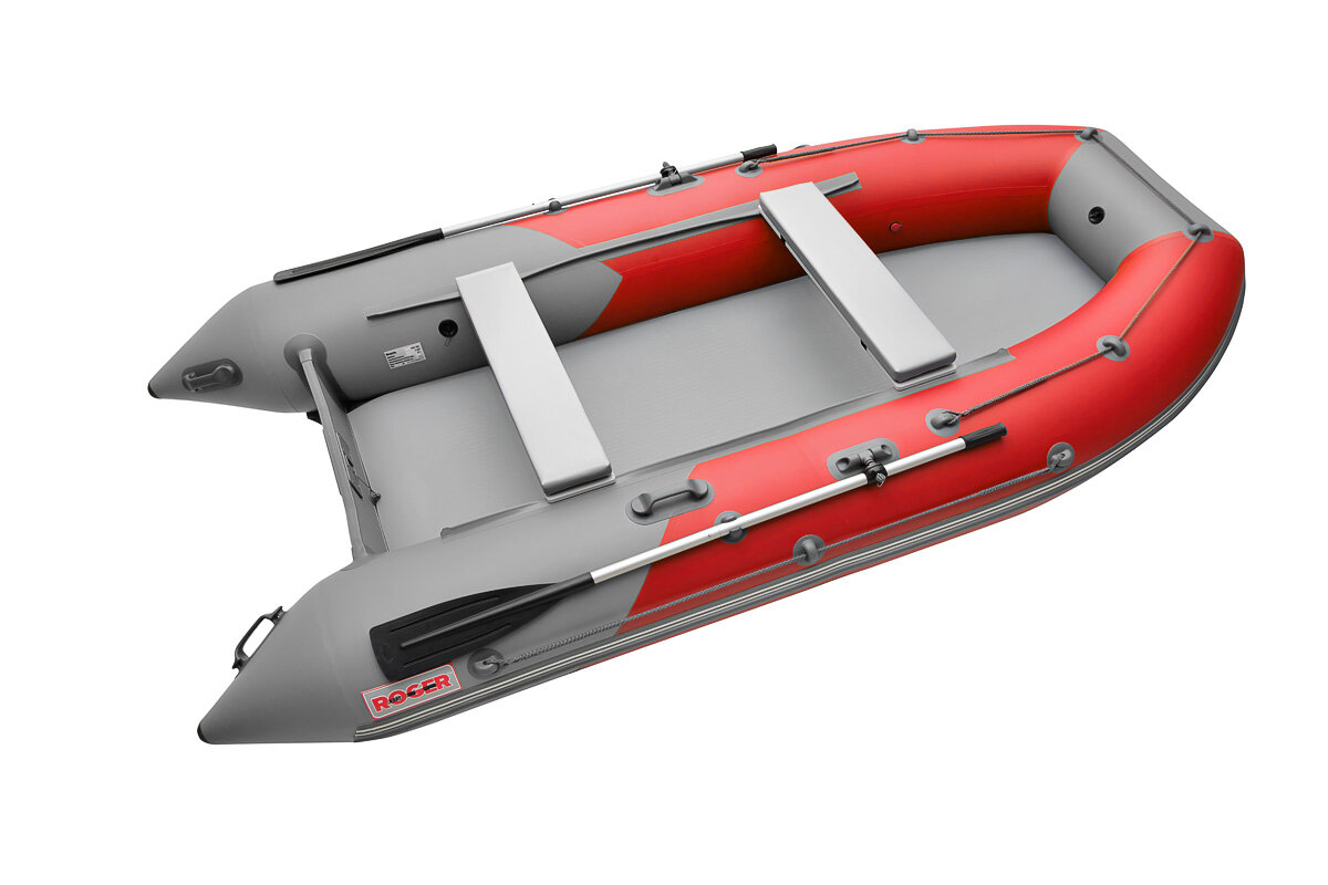 Лодка надувная ПВХ под мотор ROGER Zefir 3500, лодка роджер НДНД с ковриком призма (красный-серый)