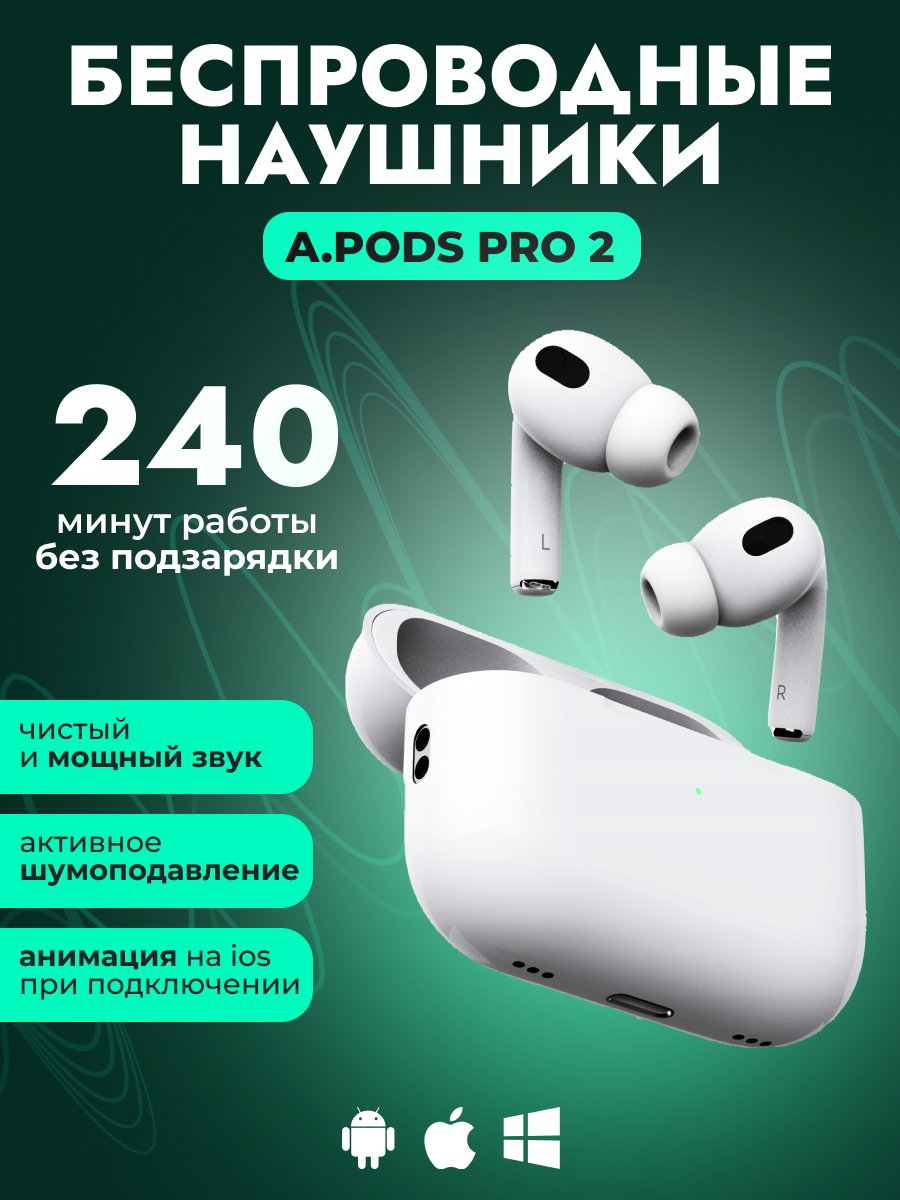 Беспроводные наушники APods Pro 2 c анимацией и шумоподавлением белые