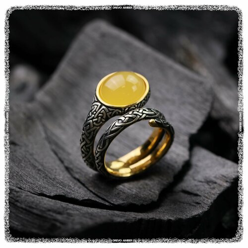 Кольцо DREVO Серебряное кольцо с янтарной вставкой, 16 размер, серебро, 925 проба, золочение, янтарь, размер 16, золотой, серебряный