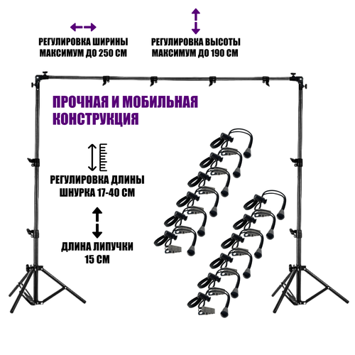 Переносной каркас 190х250 см для фотофона KF-250Z в комплекте с 12 боковыми зажимами