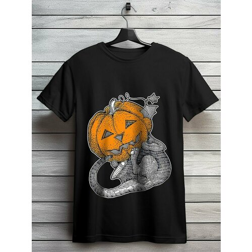 фото Футболка hypnotica футболка унисекс черная из хлопка с dtf принтом хеллоуин черный кот и тыква (осень, подарок, helloween) - 9470, размер xs, черный