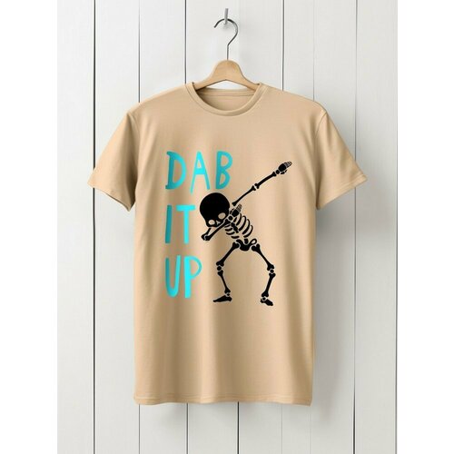 фото Футболка hypnotica футболка унисекс бежевая из хлопка с dtf принтом хеллоуин танцующий скелет (дабстеп, осень, подарок, helloween) - 9415, размер 2xl, бежевый