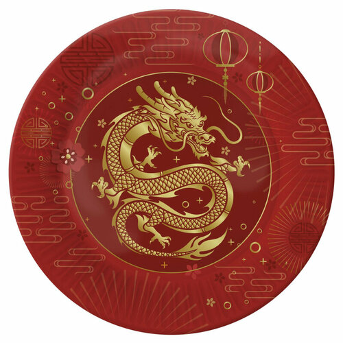 Набор бумажных тарелок Золотой дракон, 6 шт d=230 мм НГ (309384)
