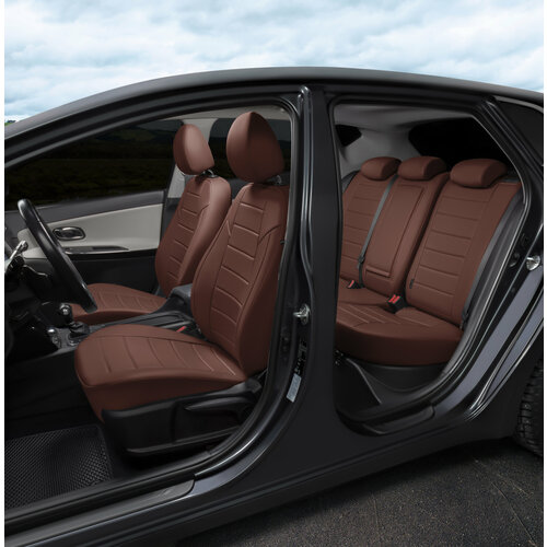 фото Комплект чехлов автопилот экокожа renault duster (40/60) с 11-15г. / nissan terrano iii с темно-коричневый + темно-коричневый autopilot