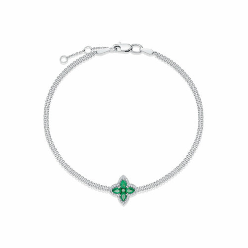 фото Браслет-цепочка vesna jewelry, белое золото, 585 проба, родирование, изумруд, длина 18.5 см.