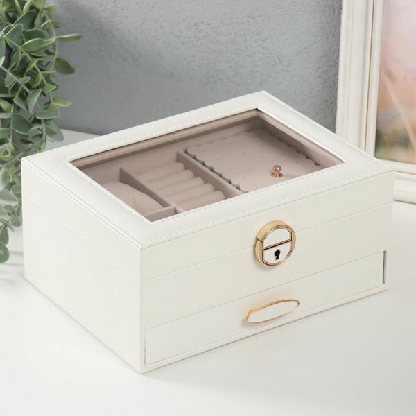 фото Шкатулка кожзам под часы 2 отделения и бижутерию "Кайла" белый 17х23х11 см