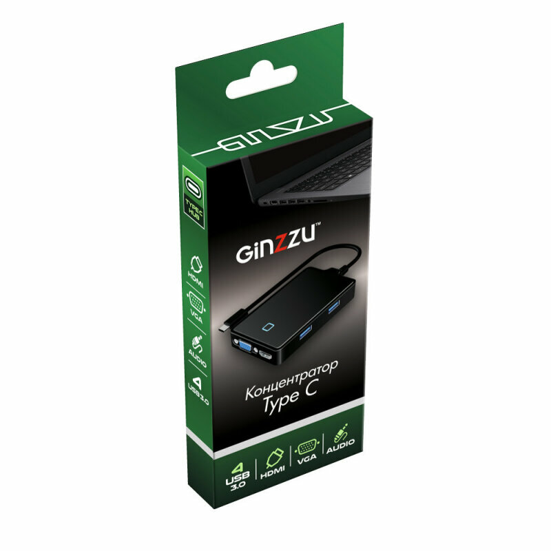 Хаб Ginzzu GR-770UB Type C - 4xUSB30/HDMI/VGA/Audio Output