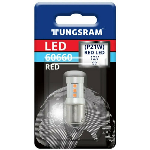 Лампа автомобильная Tungsram P21W 12V-LED (BA15s) Red 3.0W, бл.1шт, 60660 BL1