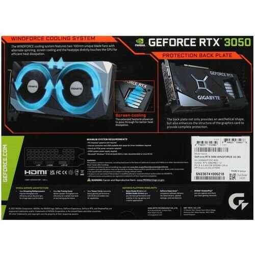 RTX 3050 WINDFORCE OC 8 ГБ (GV-N3050WF2OC-8GD)