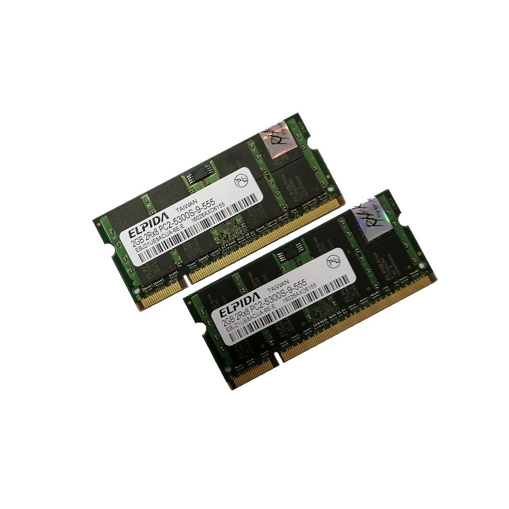 ОЗУ So-Dimm 4Gb PC2-5300, DDR2-667 Elpida EBJ21UE8ACUA-6E-E (Kit 2x2Gb)