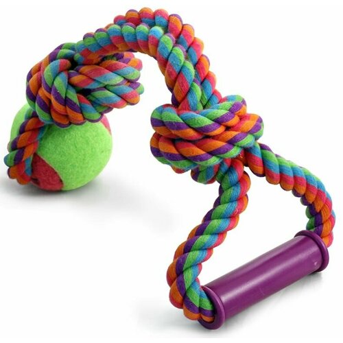 Triol Игрушка для собак. Верёвка цветная с мячом с узлами с резиновой ручкой 46см (0113XJ)