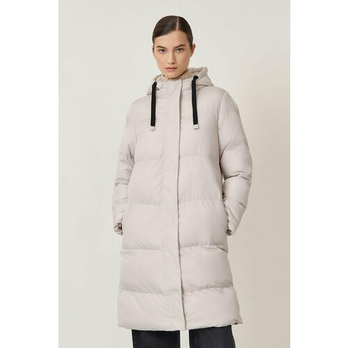фото  куртка baon, демисезон/зима, силуэт прямой, быстросохнущая, капюшон, водонепроницаемая, карманы, ветрозащитная, трикотажная, манжеты, вентиляция, подкладка, утепленная, размер 46, бежевый