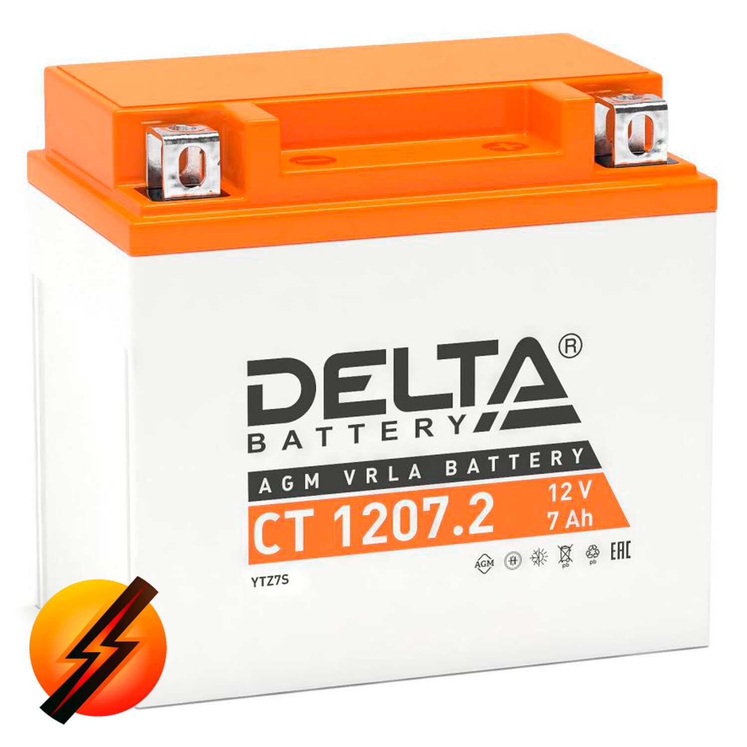 Аккумулятор мотоциклетный Delta CT1207.2 YTZ7S 12V 7Ah AGM(залит и готов к применению)