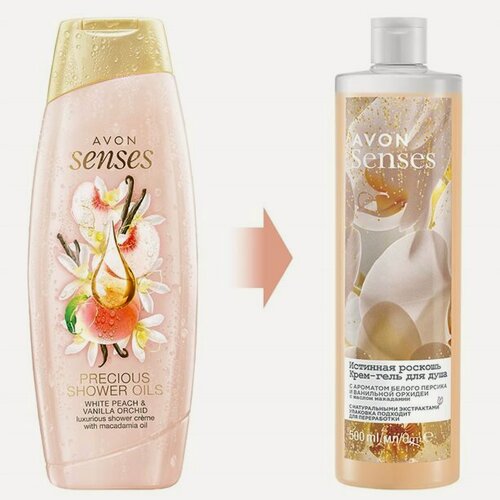 Изображение товара Гель-крем для душа AVON "Senses Истинная Роскошь", для всех типов кожи, с экстрактом орхидеи и персика, 500мл