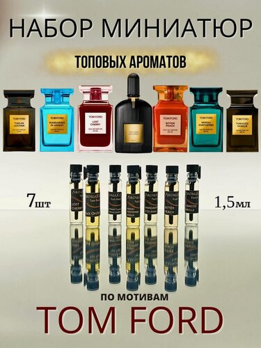 Изображение товара Набор №3 из 7 миниатюрных флаконов легендарных ароматов Том Форд по 1,5 мл. ТОП духи, парфюм, женские, мужские AROMAKO