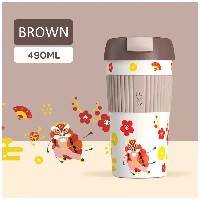 Термокружка Xiaomi Kiss Kiss Fish Rainbow 490ml Brown - фотография № 4