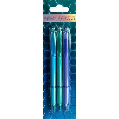 Набор шариковых ручек лента KIDS, автоматические, синий, Арт. MF989186-9, 3шт - 5 упаковок