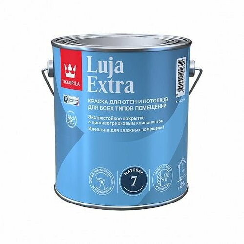 Краска для стен и потолков, Tikkurila Luja Extra, матовая, база С, бесцветная, 2,7 л